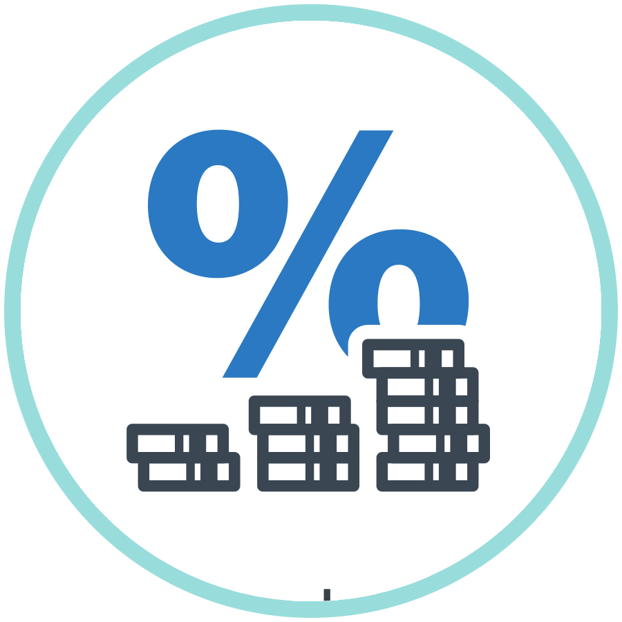 borrowing icon with stacked coins and percentage symbol