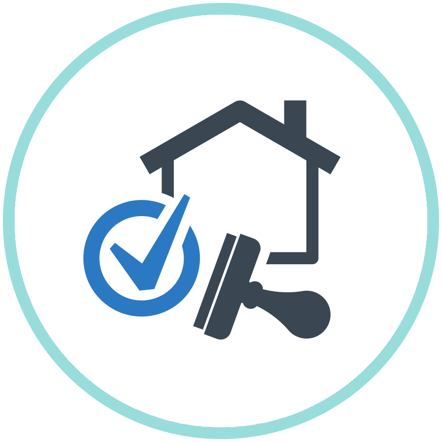 house and approval tick and stamp icon