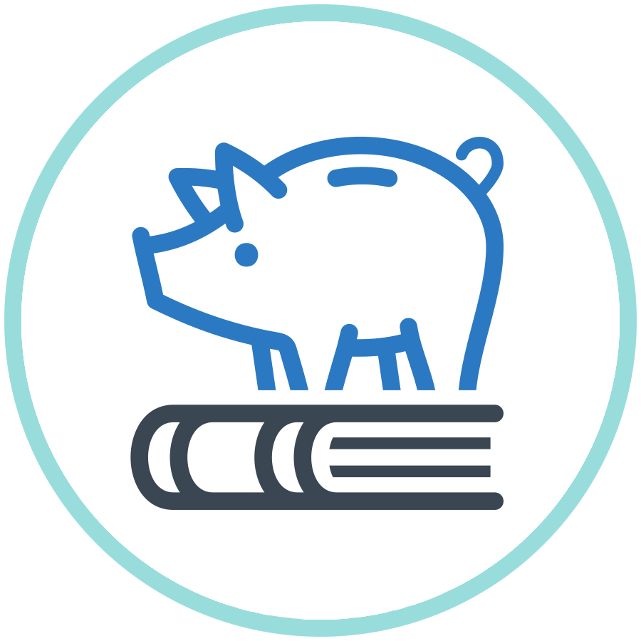 piggy bank on book icon