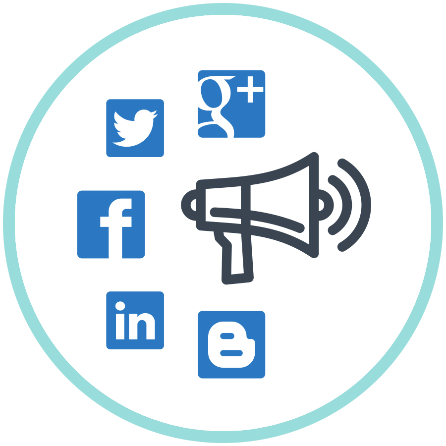 social media icons and megaphone
