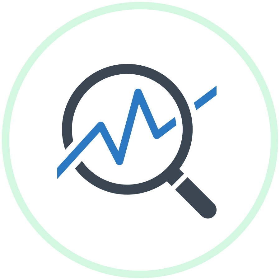 magnifying glass intersecting with finance chart icon