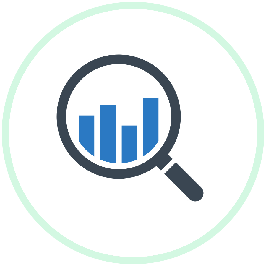 magnifying glass over barchart icon